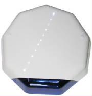 white alarm box with blue lens hex shape